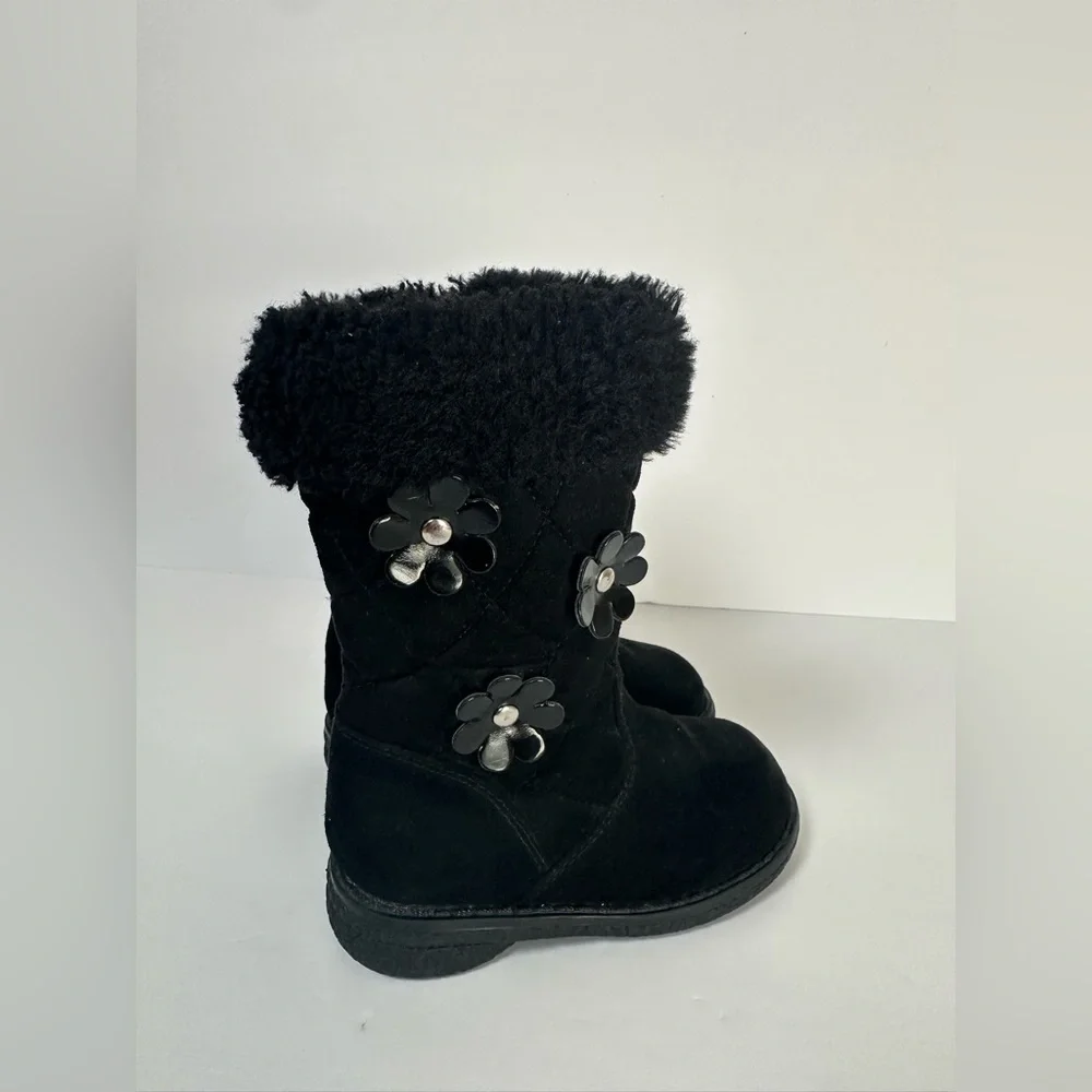 Rachel Shoes Toddler Girl Faux Fur Suede Boots Black Size 6